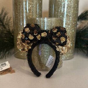 Disney parks headband ornament gold and black sequin Mickey ears ORNAMENT NWT